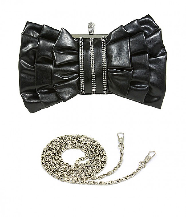 Evening Bag - Ruffled w/ Linear Beads &ndash; Black &ndash; BG-444MBK